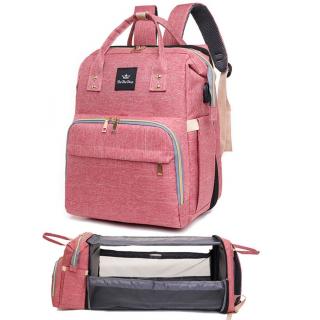 Geanta - Rucsac multifunctional, cu patut pliabil, pentru mamici si bebelusi, impermeabil, roz