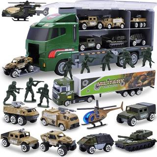 Jucarie Camion armata 19 in 1 cu Figurine Mici de Militari, Simply Joy, masinute offroad, jeep, tanc, tir, elicopter, pentru baieti 3-9 ani, Verde