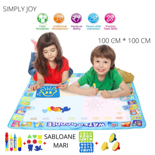 Jucarie educativa si interactiva, Joc Covorasul Magic Aquadoodle, Coloreaza,Deseneaza, Picteaza cu Apa, cadou pentru fete si baieti, + 3 ani, 100 x 100 cm