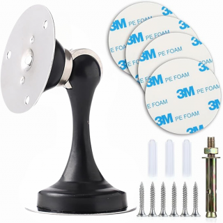 Opritor magnetic pentru usa, din otel inoxidabil, Simply Joy  , rezistent, Cu banda adeziva dublu fata 3M si suruburi de montaj, Instalare cu banda adeziva sau cu suruburi in podea sau perete, Negru