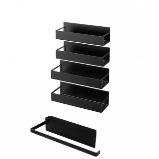 Set 5 rafturi pentru frigider, Simply Joy, organizator cu magnet pentru condimente, bucatarie, cuptor cu microunde, masina de spalat, negru