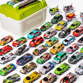 Set 50 masinute, masina de jucarie Push and Go, Simply Joy  , include 3 avione si o harta, Multicolor, cadou pentru baieti si fete de 3 ani +