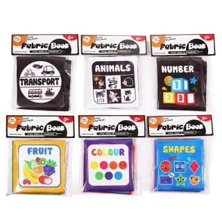 Set 6 carti senzoriale textile pentru bebelusi cu forme, numere, fructe, culori cu fosnaitoare si sunete, + 3 luni, Simply Joy, alb negru si color