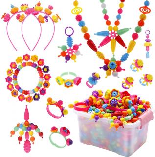 Set de creatie margele, bijuterii, bratari, coliere, inele DIY, jucarii pentru fete 3,4,5,6,7,8 ani, + 750 piese, multicolor