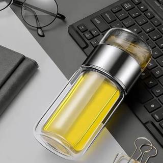 Sticla pentru ceai 350ml cu infuzor, Simply Joy, cu doua straturi, din sticla, cana de ceai cu strecurator pentru birou, calatorii, acasa, vacanta, Argintiu