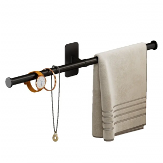 Suport pentru prosoape, Simply Joy, pentru baie si bucatarie, instalare usoara cu banda adeziva, Negru, 55 cm