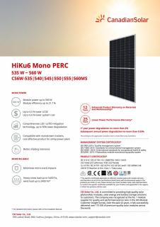 10 X Canadian 555W fotovoltaic monocristalin, CS6W 535-560W, HiKu6 Mono Perc, Taxa verde inclusa