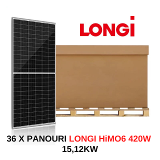 Palet Panou solar Longi 420W, 15.12 KW, 36 X Panou solar fotovoltaic monocristalin, LR5-54HTH 415 435M, 420W Taxa verde inclusa