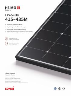 Panou solar Longi 420W Hi-MO6 fotovoltaic monocristalin, LR5-54HTH 415 435M, 420W Taxa verde inclusa