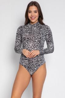 Body dama, maneca lunga, imprimeu animal print, gri