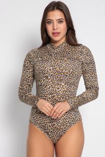 Body dama, maneca lunga, imprimeu animal print, maro