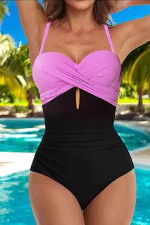 Costum baie intreg dama cu efect modelator, imprimeu uni, negru mov Del Rio 22769