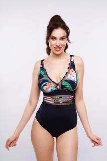 Costum baie intreg, marime mare cu efect modelator, negru, dama,Tropical embody love