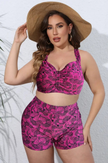 Costum de baie 2 piese, marime mare, cu slipi tip pantaloni scurti, sutien bustiera, multicolor, Atlantiss 5006