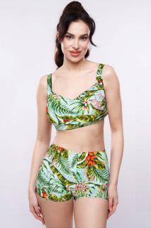 Costum de baie 2 piese, marime mare, cu slipi tip pantaloni scurti, sutien bustiera, verde, Bya