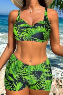 Costum de baie 2 piese, marime mare, cu slipi tip pantaloni scurti, sutien bustiera, verde, green lagoon 5006