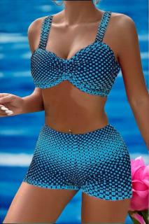 Costum de baie 2 piese, marime mare, slipi tip pantaloni scurti, sutien bustiera, digital green 2296 z