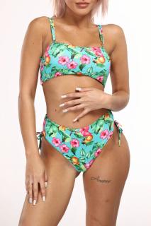 Costum de baie 2 piese, Topaz,slip talie inalta, imprimeu floral tropical, verde