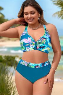 Costum de baie dama, 2 piese, marime mare, slip talie inalta, cupa voluminoasa, verde