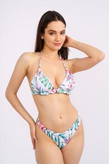 Costum de baie dama, 2 piese, slip tanga, imprimeu tropical, multicolor