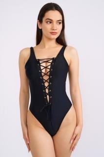 Costum de baie dama intreg, snur reglabil in partea din fata, negru, dama, embody basic