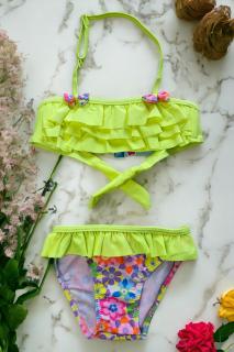 Costum de baie fete 2 piese, galben neon