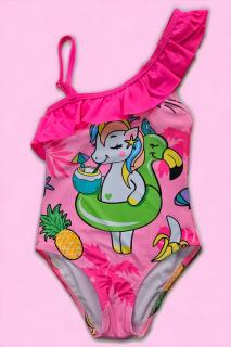 Costum de baie fete intreg, imprimeu unicorn, roz