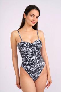 Costum de baie intreg, alb negru, dama, Zebra wild print