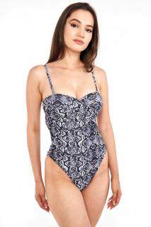 Costum de baie intreg cu push up, gri,dama,cu imprimeu animal print, Black Snake