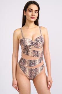 Costum de baie intreg, maro, imprimeu animal print snake, dama, Python embody