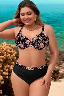 Costum de baie marime mare, 2 piese, dama, negru corai leafs lm037