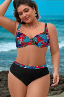 Costum de baie marime mare, 2 piese, dama, red summer negru rosu lm0037