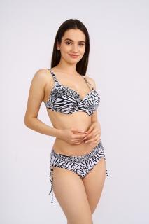 Costum de baie marime mare, alb negru, cu slip clasic si imprimeu animal print, Eliza