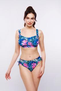 Costum de baie marime mare, albastru, cu slip clasic si imprimeu floral, Eva