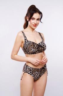 Costum de baie marime mare, maro ,cu slip clasic si imprimeu animal print, Wild leopard