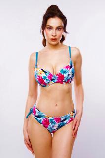 Costum de baie marime mare, multicolor cu slipi clasic si imprimeu tropical floral, Aura