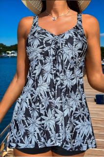 Costum de baie marime mare, tankini, 2 piese, fusta si pantaloni scurti, alb negru w139