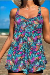 Costum de baie marime mare, tankini, 2 piese, fusta si pantaloni scurti, Bali f2501