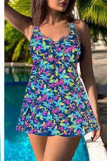 Costum de baie marime mare, tankini, 2 piese, fusta si pantaloni scurti, multicolor w139