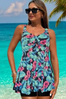 Costum de baie marime mare, tankini, 2 piese, fusta si pantaloni scurti, tropical bliss w139