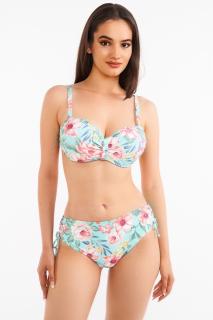 Costum de baie marime mare, vernil, push up cu slip clasic si imprimeu floral, Marisa