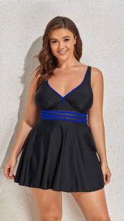 Costum de baie tip tankini, doua piese, fusta si pantaloni scurti, negru, Tania