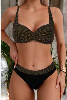 Costume de baie 2 piese, slip clasic, marime mare, negru galben dots lm0037