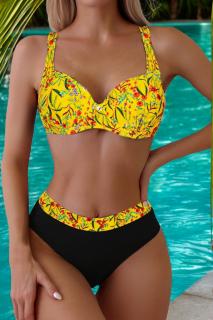 Costume de baie 2 piese, slip clasic, marime mare, negru galben lm037