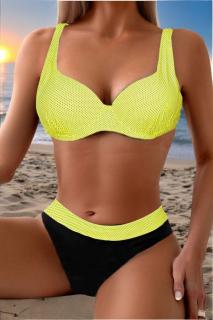 Costume de baie 2 piese, slip clasic, marime mare, negru galben neon lm037