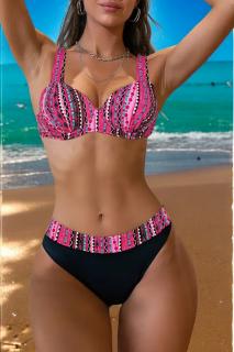 Costume de baie 2 piese, slip clasic, marime mare, negru roz lm037