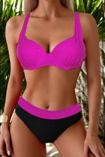 Costume de baie 2 piese, slip clasic, marime mare, purple summer, negru roz fucsia lm0037
