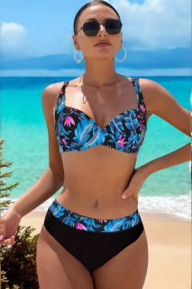 Costume de baie din 2 piese, slip clasic, marime mare, albastru floral lm0037