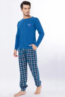 Pijama barbat bumbac calitativ marimi mari, maneci si pantaloni lungi cu buzunare albastru 201 205