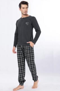 Pijama barbat bumbac calitativ marimi mari, maneci si pantaloni lungi cu buzunare Gri 201 205